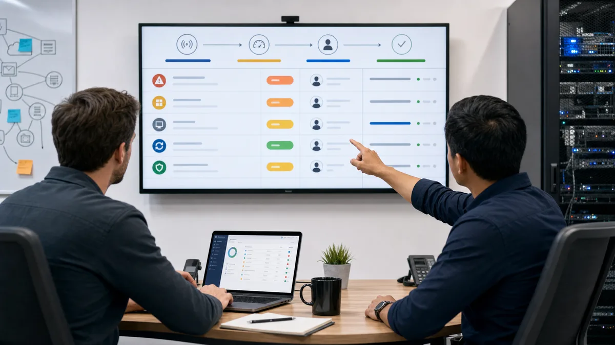 Flujo visual para Centro de acciones, priorización, asignación y verificación