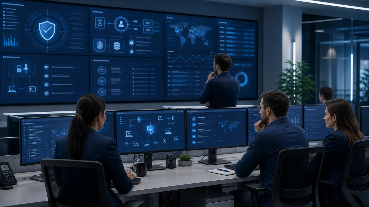 Equipo de TI revisando alertas de seguridad y estado de endpoints