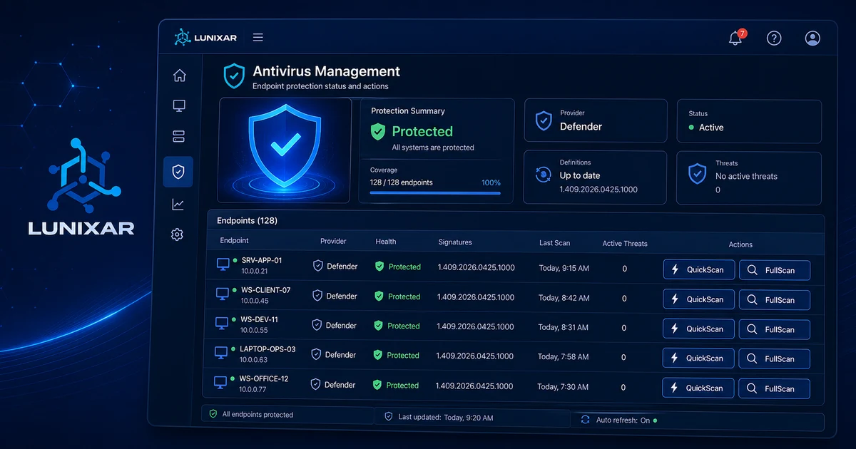 Gestión de antivirus en beta para Windows en Lunixar