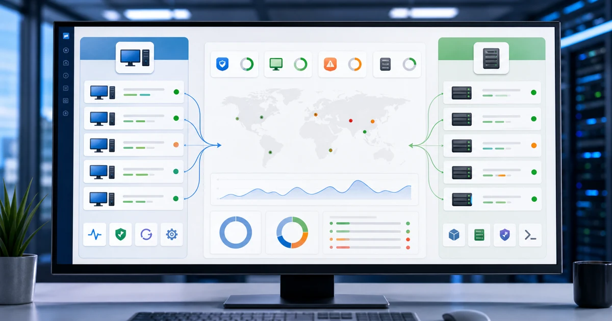 Vista operativa RMM para administrar endpoints Windows y Linux desde una consola unificada